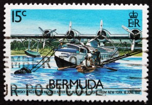 BERMUDA - CIRCA 1987: a stamp printed in Bermuda shows Sikorsky S-42B, 1937, International Flights Inauguration, circa 1987